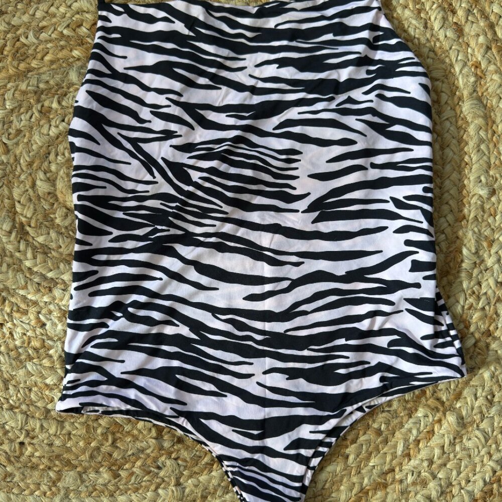 NEW LARGE Mai Underwear Zebra Print Mod Bodysuit